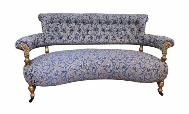 French Gold Gilt & Brocade Fabric Settee Chaise Lounge